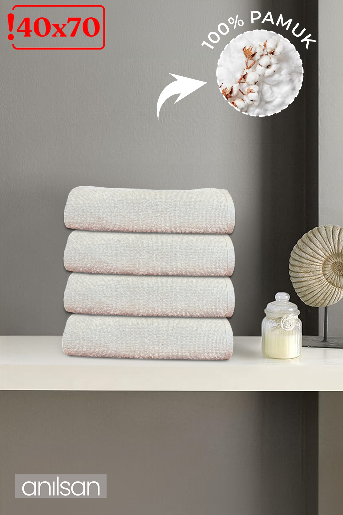 4'lü Bej Saçaklı Düğün Havlusu 94Gr %100 Pamuk  40x70 cm El ve Yüz Havlusu