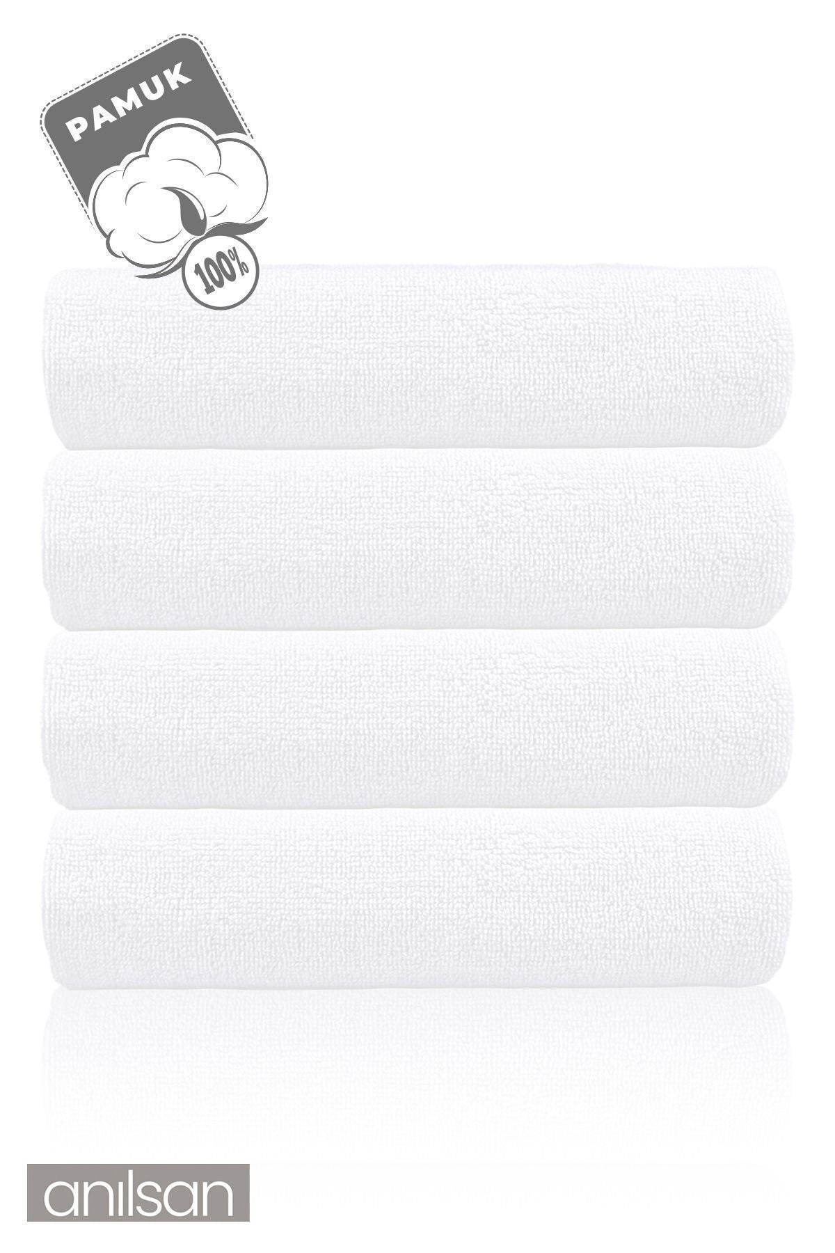 4'lü Düz Beyaz Banyo Havlusu - 70x140 Cm, 490 Gr, %100pamuk, Spa Ve Otel Havlusu