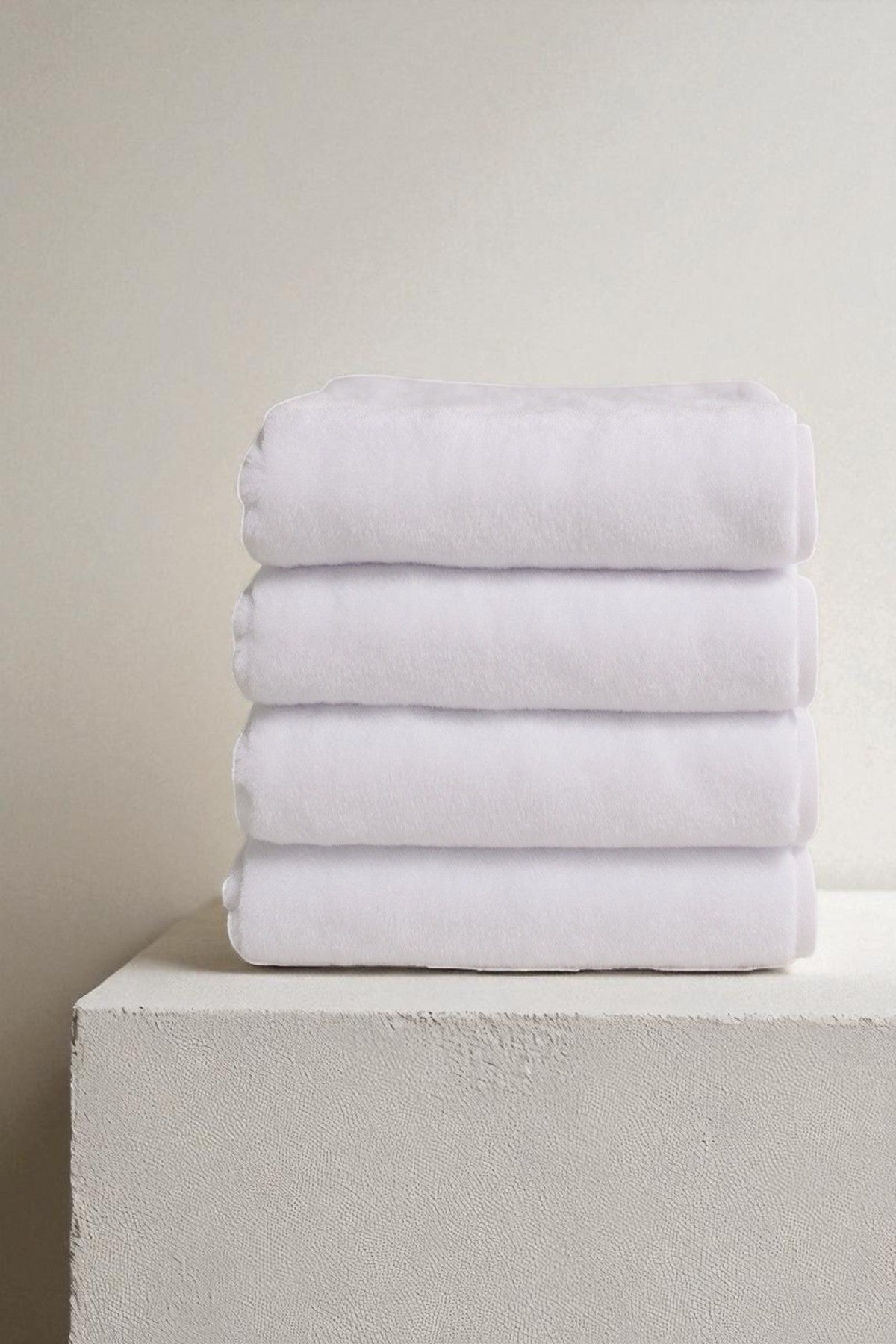 4'lü Düz Beyaz Banyo Havlusu - 70x140 Cm, 490 Gr, %100pamuk, Spa Ve Otel Havlusu