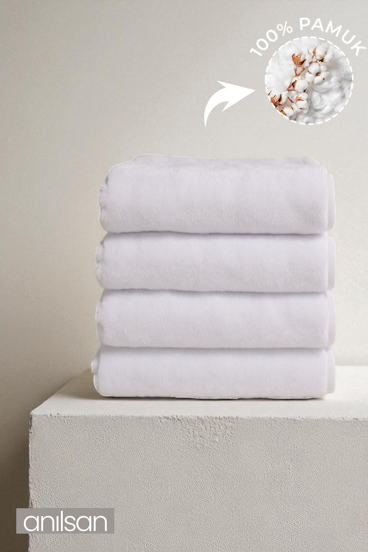 4'lü Düz Beyaz Banyo Havlusu - 70x140 Cm, 490 Gr, %100pamuk, Spa Ve Otel Havlusu