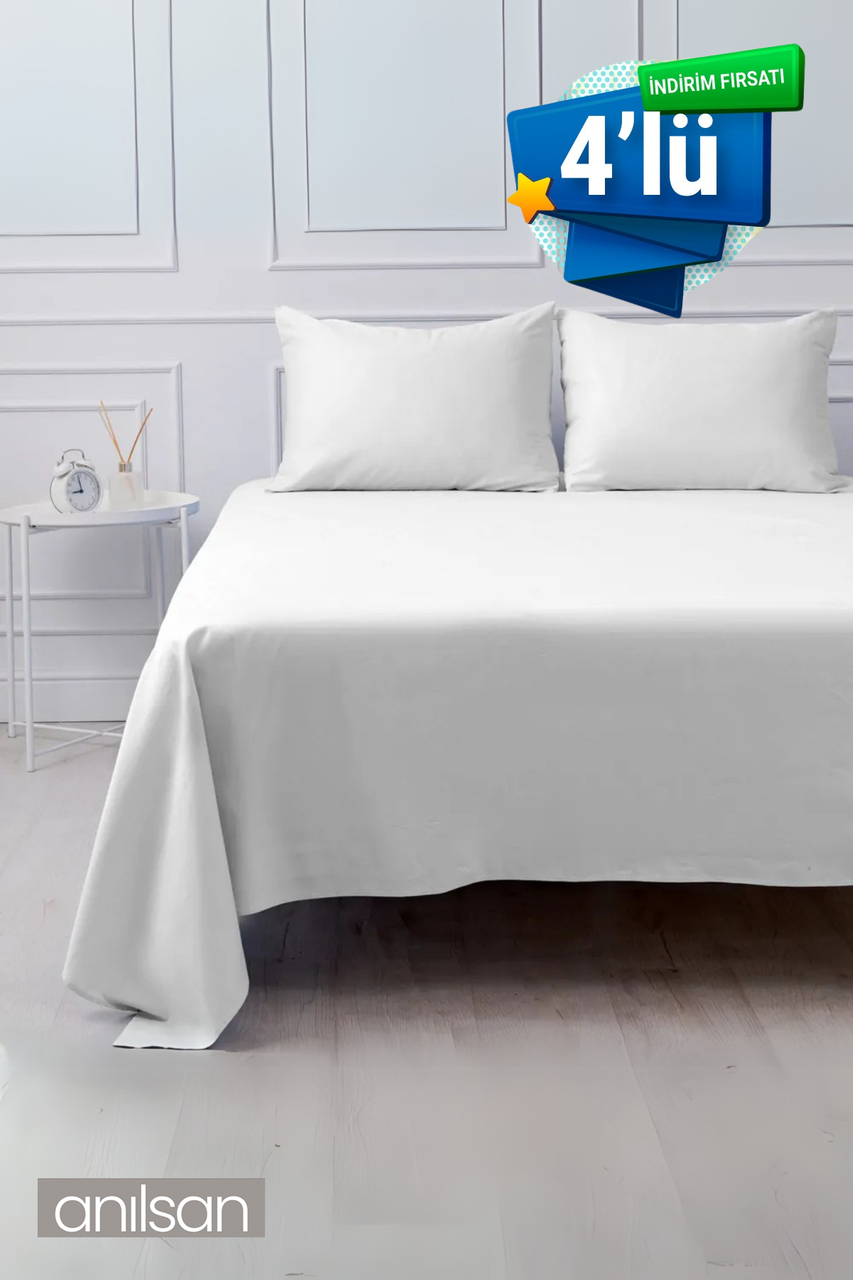 Camelia Tek/Çift Kişilik Düz Ranforce Lastiksiz Çarşaf - Beyaz %100 Pamuk