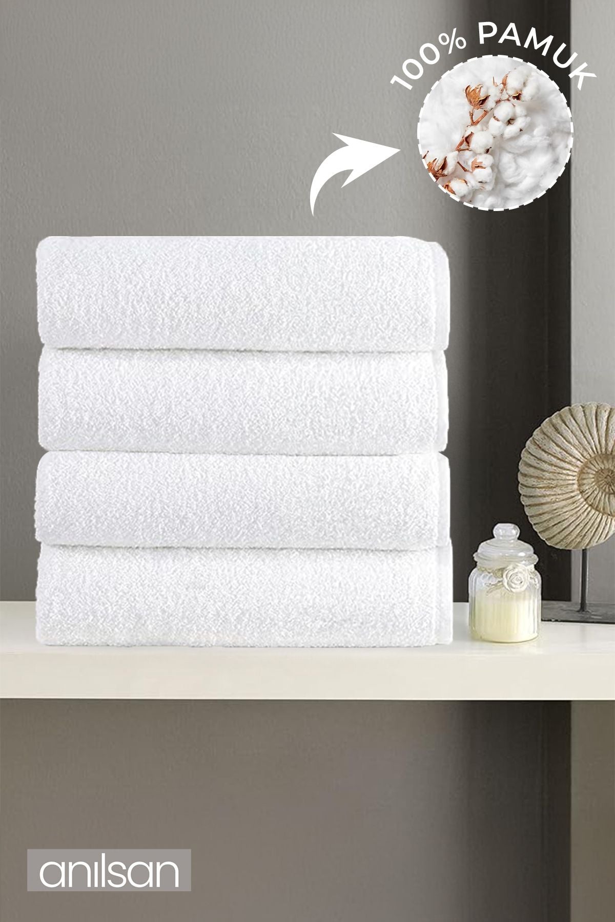 4'lü Beyaz El Havlusu - 50x90 Cm, 225 Gr, %100 Pamuk, Spa Ve Otel Havlusu