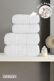 4'lü Beyaz Hotel Logo Havlu Seti %100 Pamuk - 2 Adet El Havlusu 50x90 ve 2 Adet Banyo Havlusu 70x140
