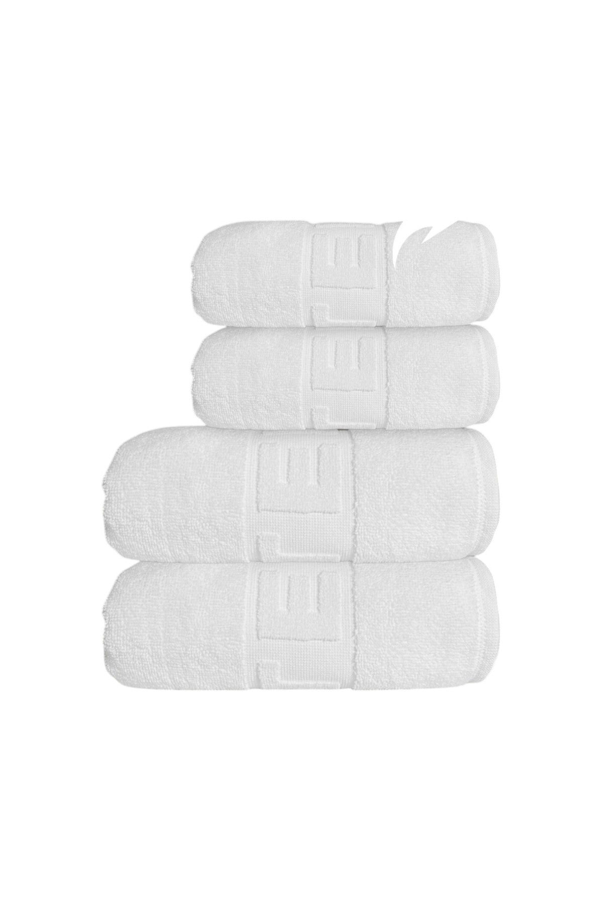4'lü Beyaz Hotel Logo Havlu Seti %100 Pamuk - 2 Adet El Havlusu 50x90 ve 2 Adet Banyo Havlusu 70x140