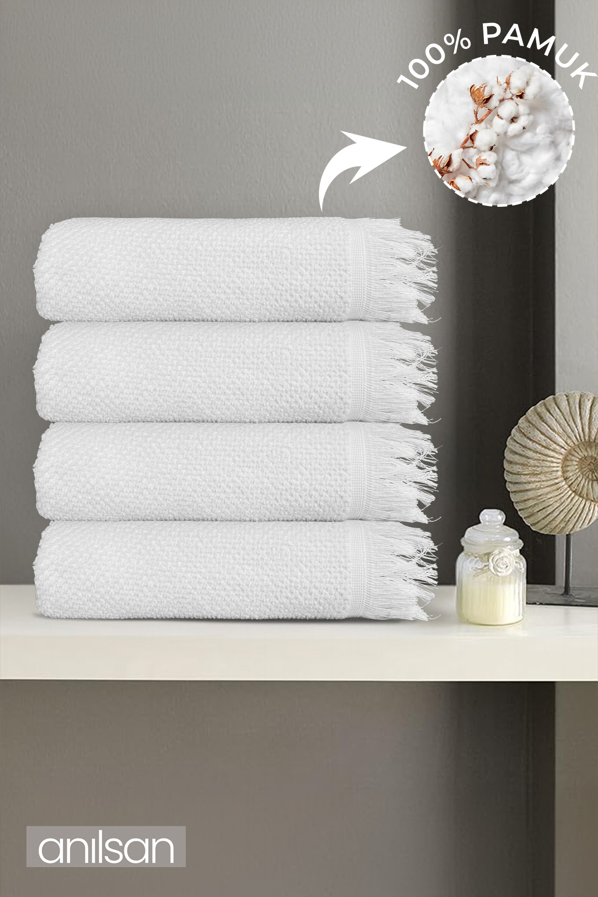 4'lü Beyaz Jelena Banyo Havlusu 70x140 Cm, 490 Gr, %100pamuk, Spa Ve Otel Havlusu Uy