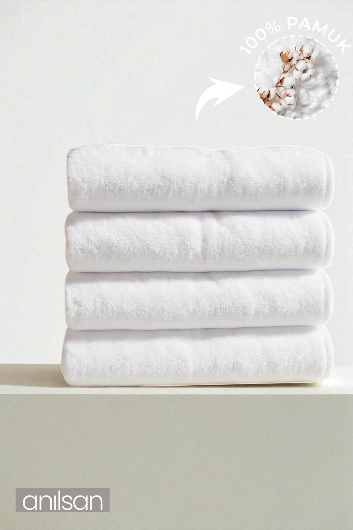 4'lü Düz Beyaz Banyo Havlusu - 90x150 Cm, 650gr, %100pamuk, Spa Ve Otel Havlusu