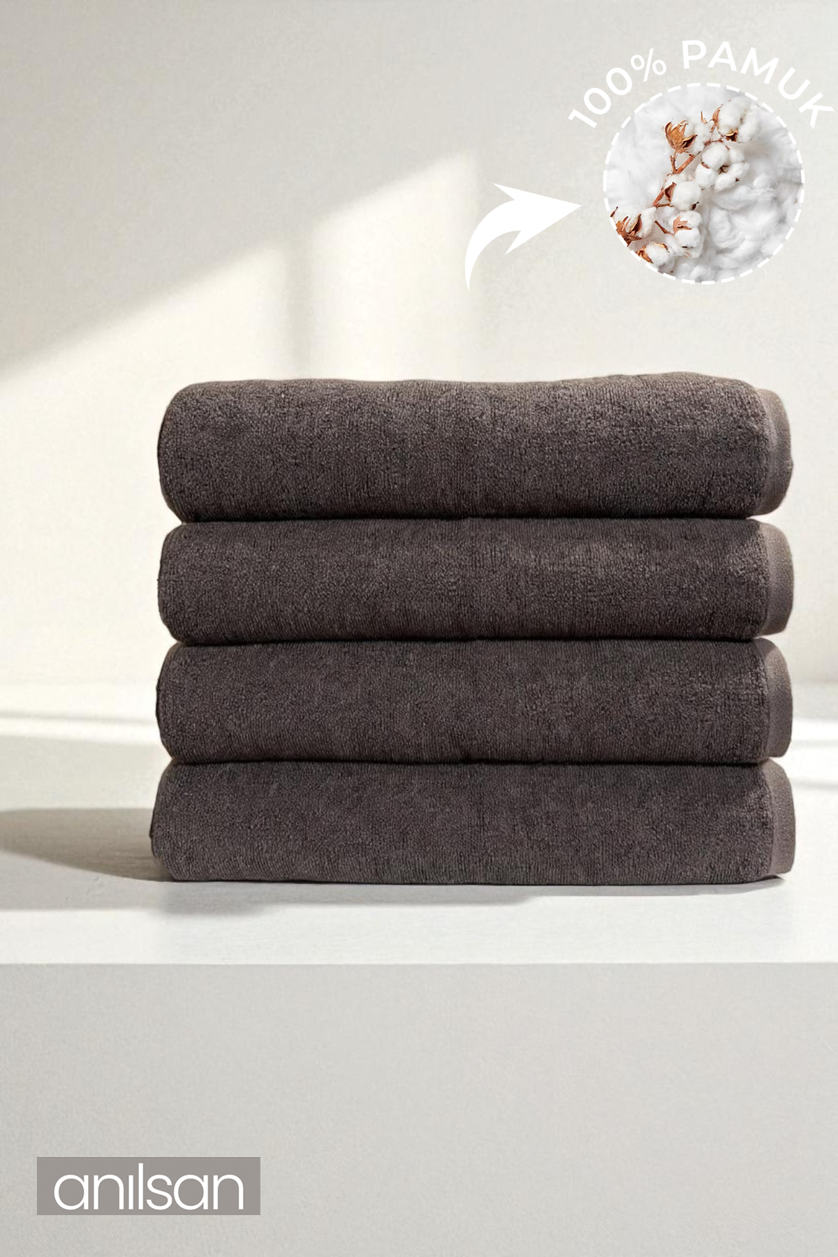 4'lü Düz Antrasit Büyük Banyo Havlusu - 90x150 Cm, 650gr, %100pamuk, Spa Ve Otel Havlusu