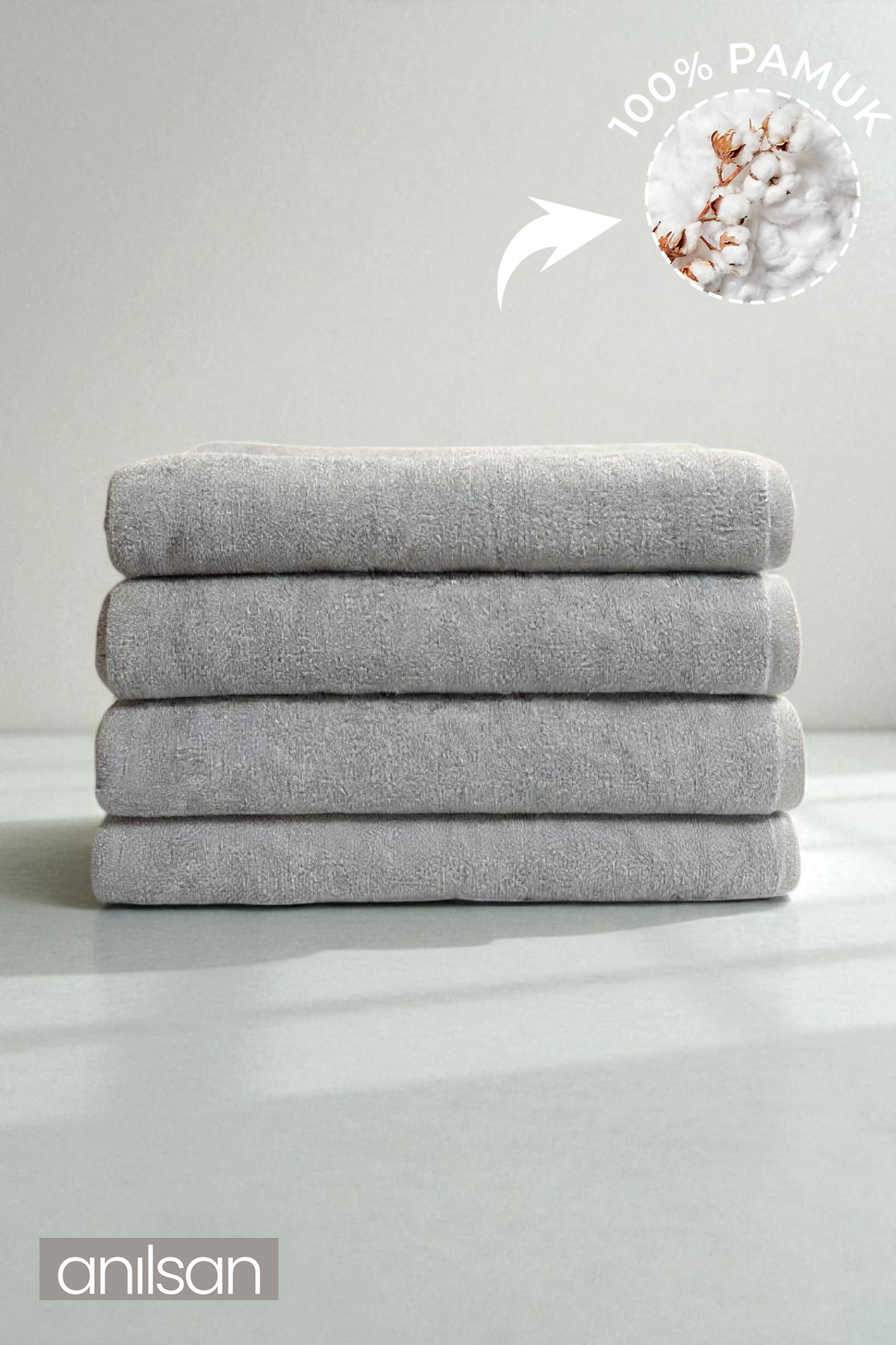 4'lü Düz Gri Büyük Banyo Havlusu - 90x150 Cm, 650gr, %100pamuk, Spa Ve Otel Havlusu