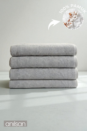 4'lü Düz Gri Büyük Banyo Havlusu - 90x150 Cm, 650gr, %100pamuk, Spa Ve Otel Havlusu