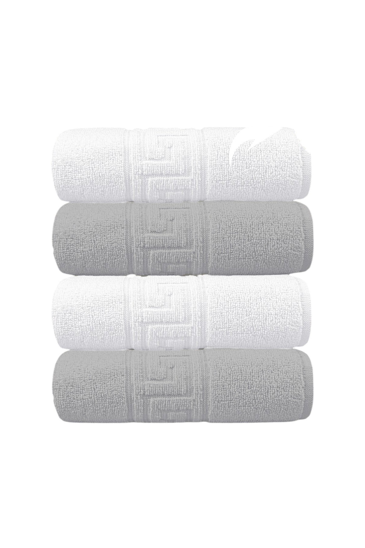 4'lu Greek Gri-Beyaz El Havlusu - 50x90 Cm, 225 Gr, %100 Pamuk, Spa Ve Otel Havlusu