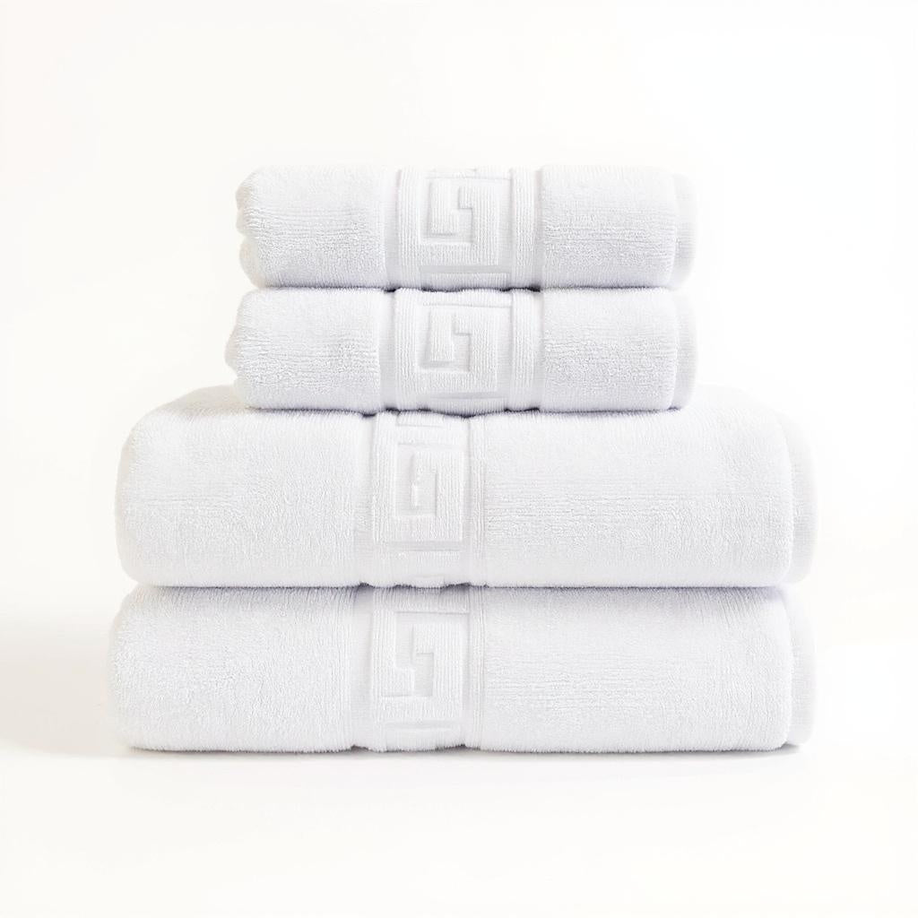 4'lü Greek Havlu Set %100Pamuk - 2 Adet El Havlusu 50x90 ve 2 Adet Banyo Havlusu 70x140