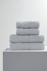 4'lü Gri Greek Havlu Set %100Pamuk - 2 Adet El Havlusu 50x90 ve 2 Adet Banyo Havlusu 70x140