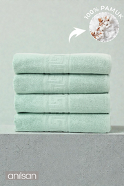 4'lü Greek Mint Yeşili Banyo Havlusu - 70x140 Cm, 490 Gr, %100pamuk, Spa Ve Otel Havlusu