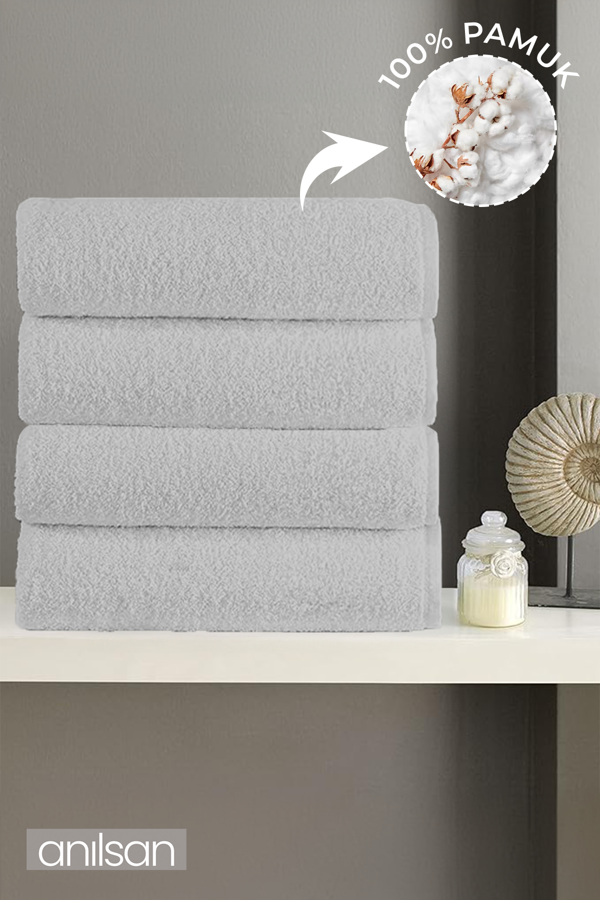 4'lü Düz Gri Banyo Havlusu - 70x140 Cm, 490 Gr, %100pamuk, Spa Ve Otel Havlusu