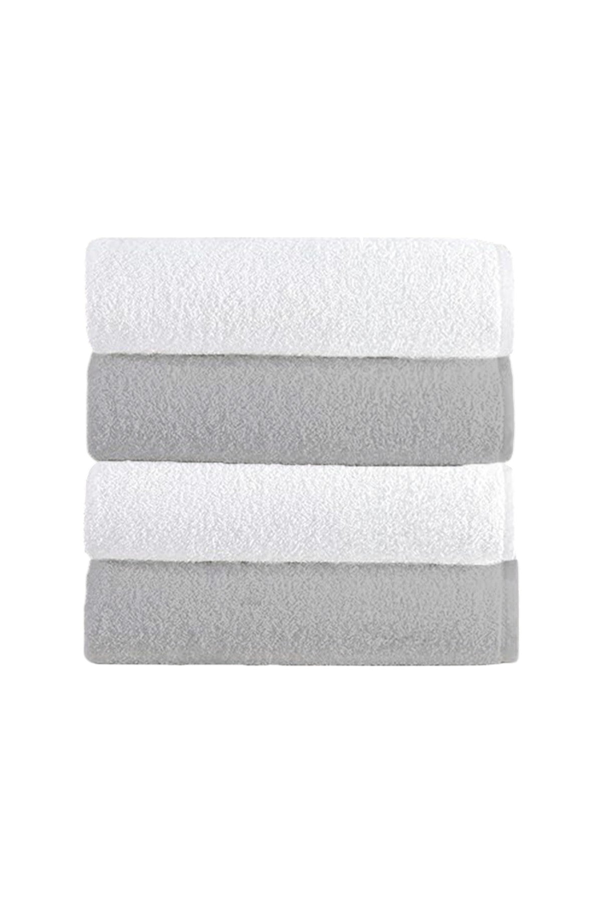 4'lu Gri-Beyaz Banyo Havlusu - 70x140 Cm, 490 Gr, %100pamuk, Spa Ve Otel Havlusu U