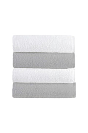 4'lu Düz Gri-Beyaz Banyo Havlusu - 70x140 Cm, 490 Gr, %100pamuk, Spa Ve Otel Havlusu