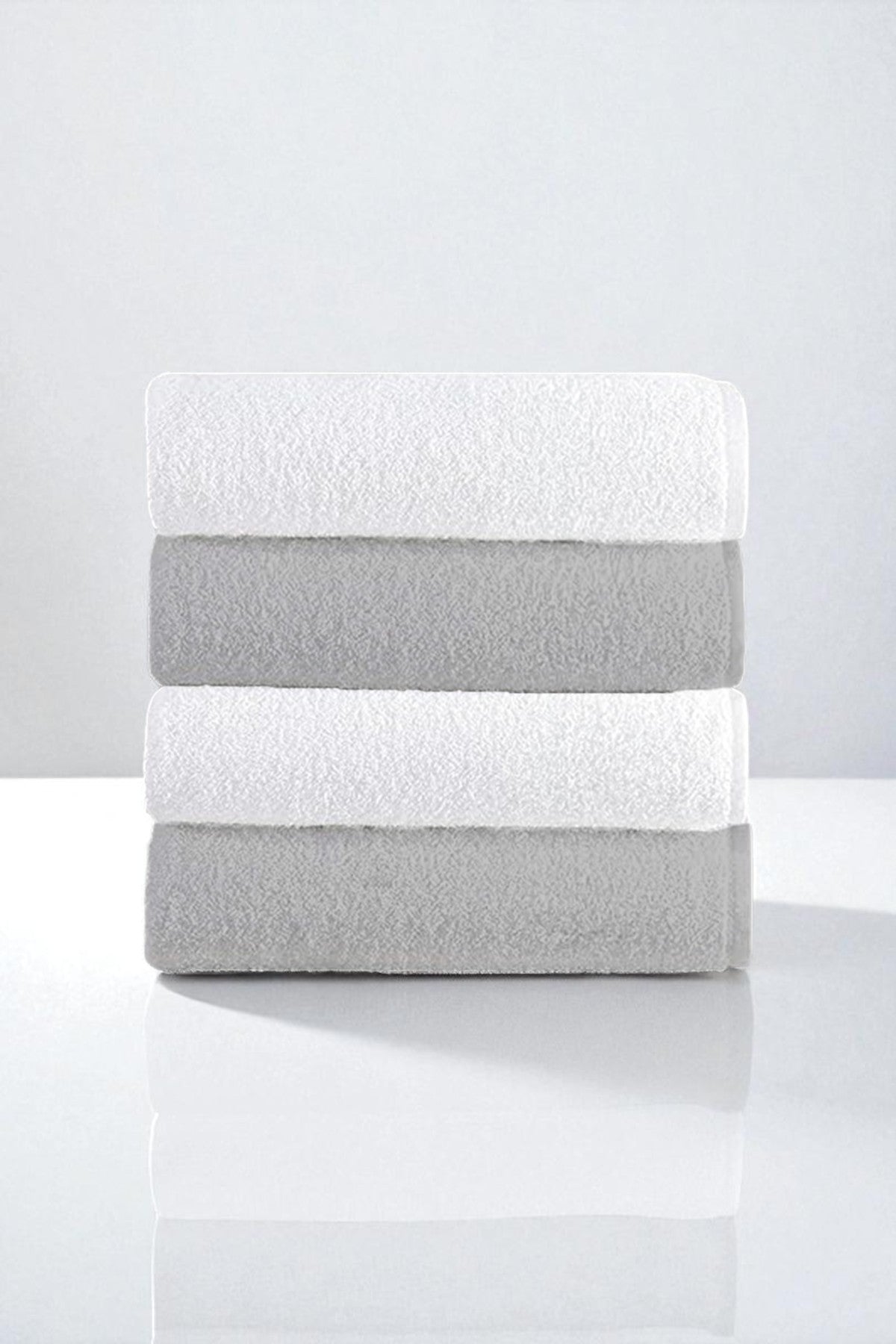 4'lü Gri-Beyaz El Havlusu - 50x90 Cm, 225 Gr, %100 Pamuk, Spa Ve Otel Havlusu