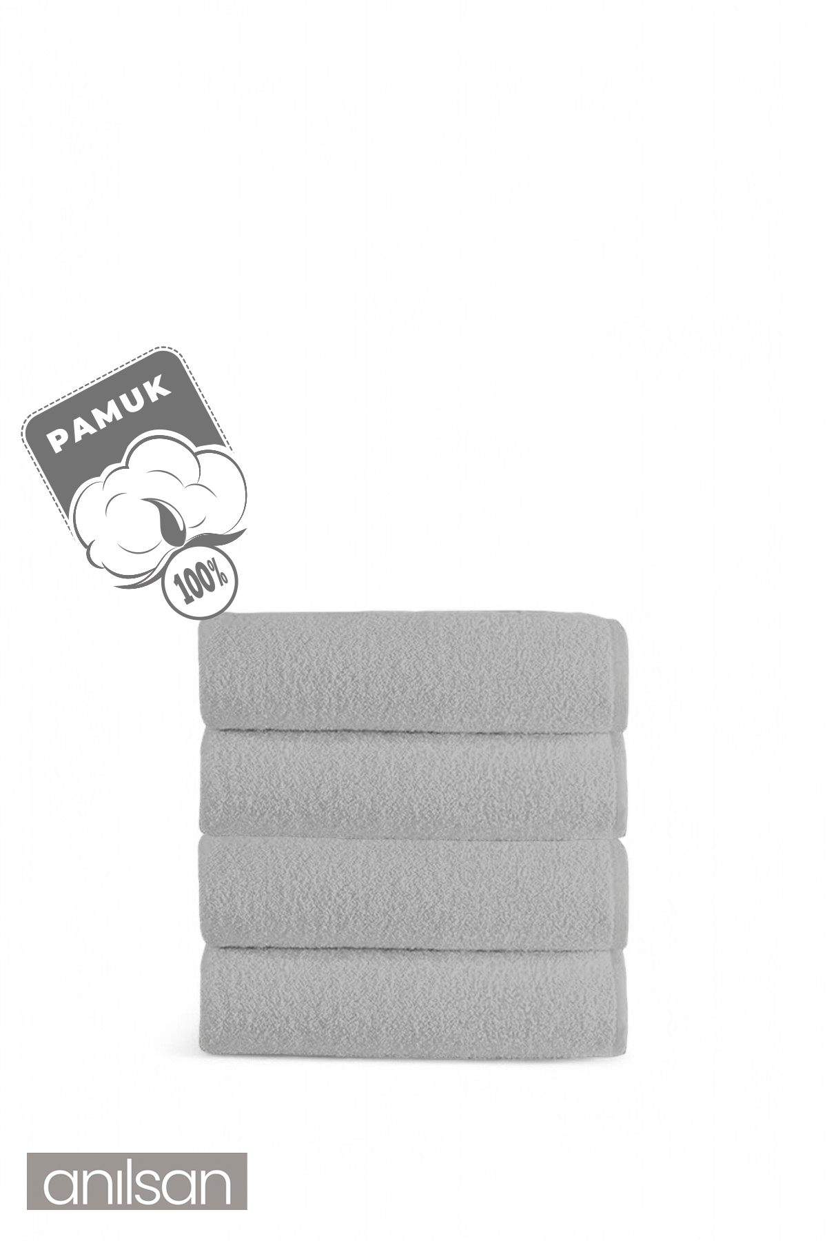 4'lü Gri El Havlusu - 50x90 Cm, 225 Gr, %100 Pamuk, Spa Ve Otel Havlusu