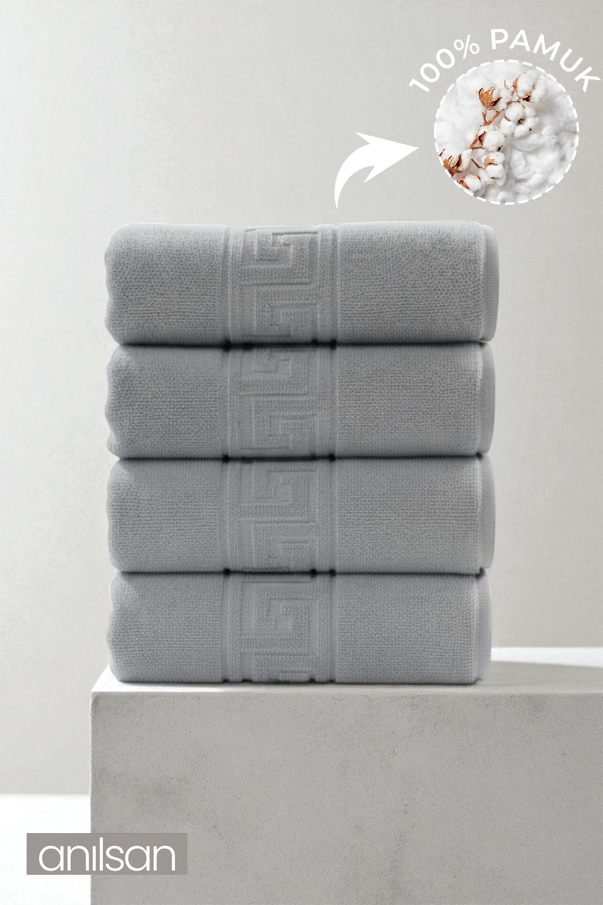 4'lü Gri Greek El Havlusu - 50x90 Cm, 225 Gr, %100 Pamuk, Spa Ve Otel Havlusu