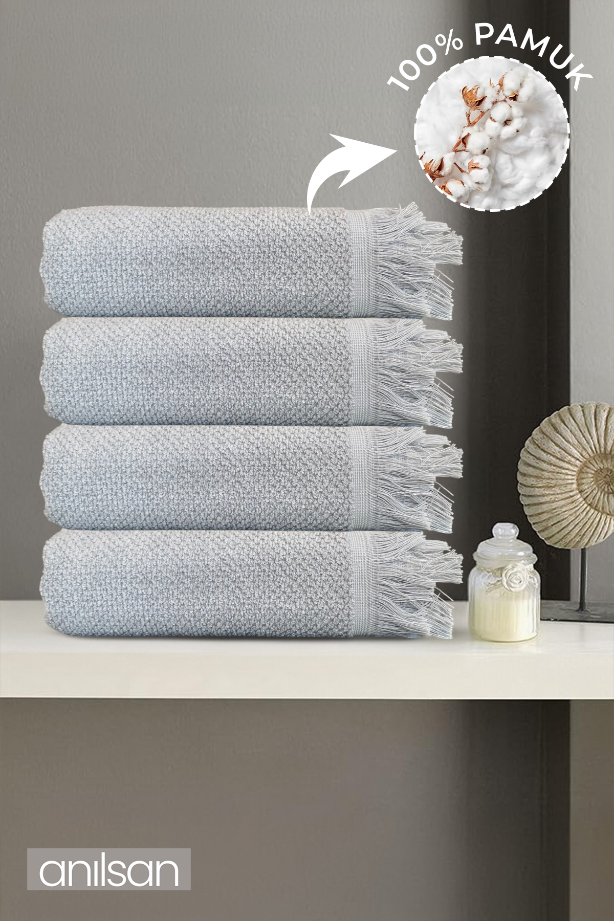 4'lü Gri Jelena Banyo Havlusu 70x140 Cm, 490 Gr, %100pamuk, Spa Ve Otel Havlusu Uy