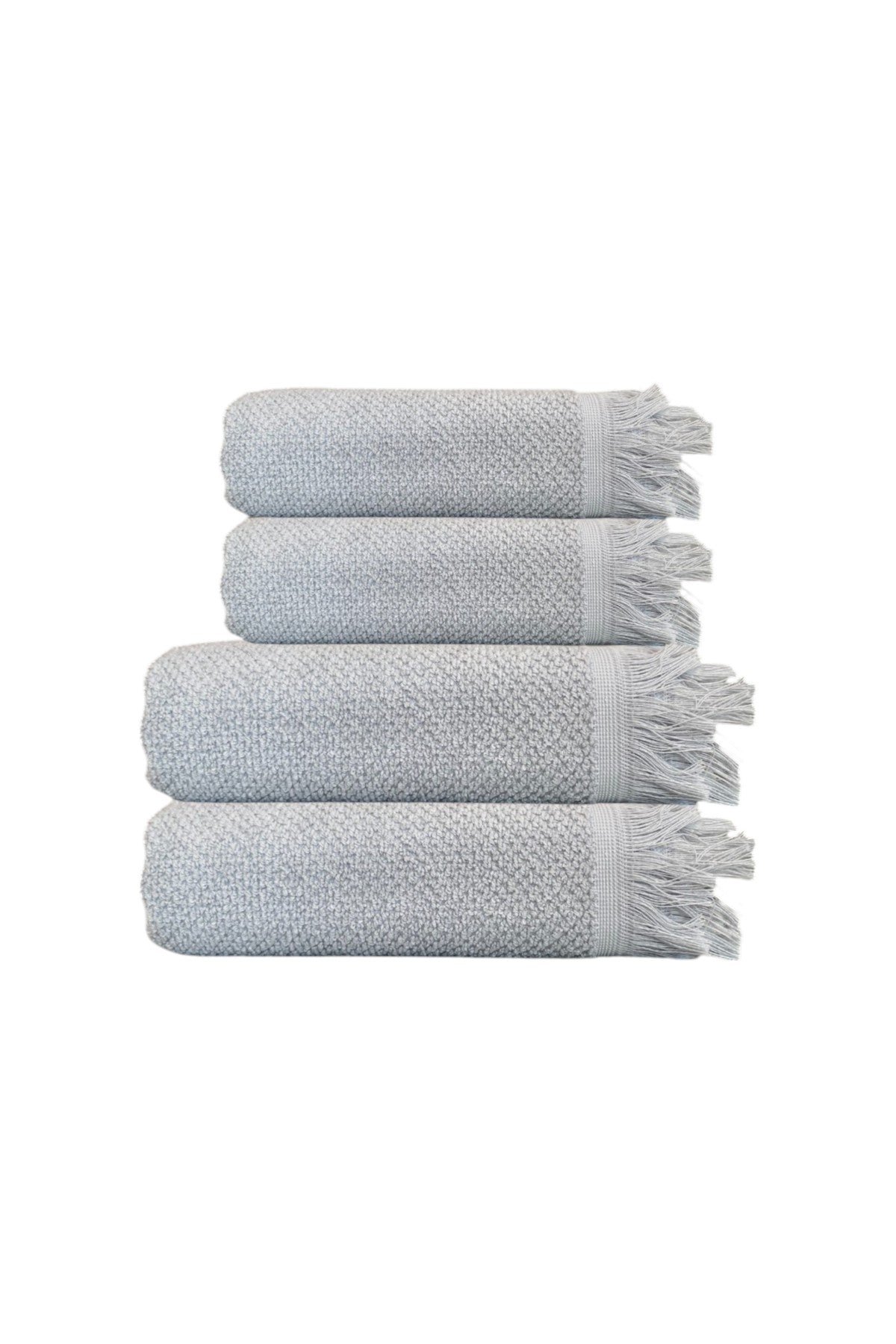 4'lü Gri Jelena Havlu Seti %100 Pamuk  - 2 Adet El Havlusu 50x90 ve 2 Adet Banyo Havlusu 70x140