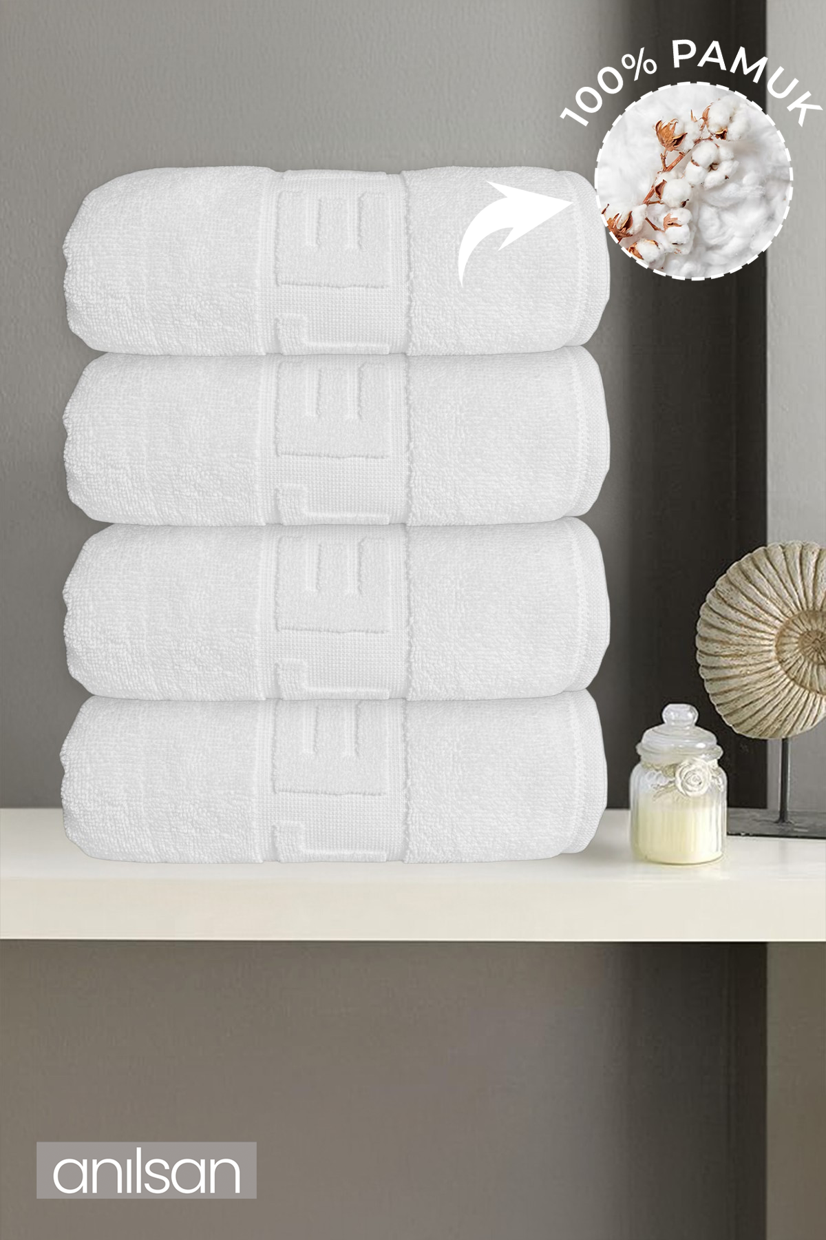 4'lü Hotel Logo Banyo Havlusu - 70x140 Cm, 490 Gr, %100 Pamuk, Spa Ve Otel Havlusu
