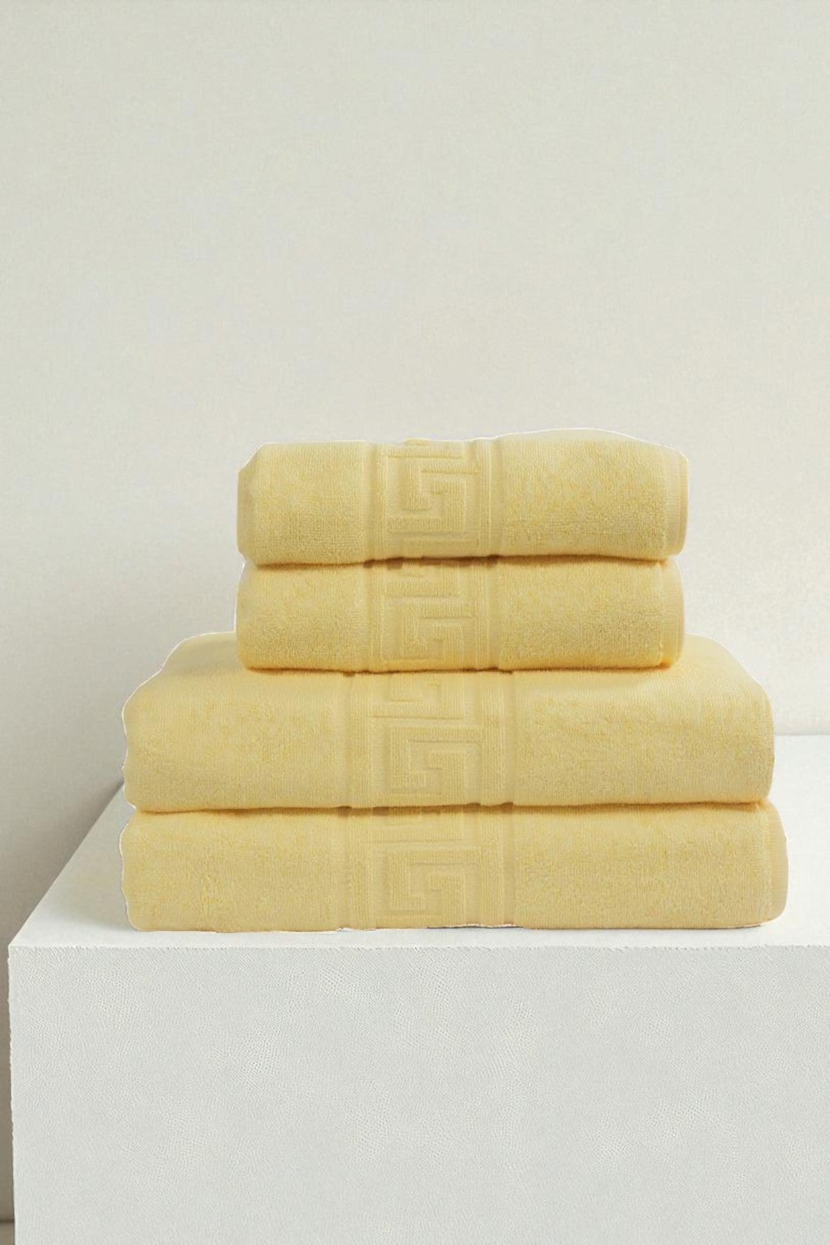 4'lü Mavi Greek Havlu Set %100Pamuk - 2 Adet El Havlusu 50x90 ve 2 Adet Banyo Havlusu 70x140
