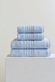 4'lü Mavi Greek Havlu Set %100Pamuk - 2 Adet El Havlusu 50x90 ve 2 Adet Banyo Havlusu 70x140