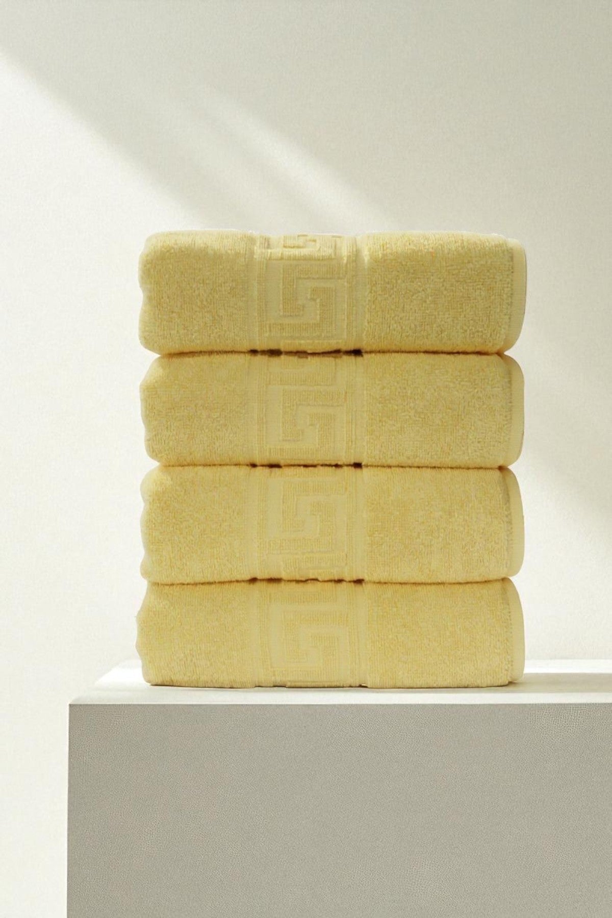 4'lü Sarı Greek El Havlusu - 50x90 Cm, 225 Gr, %100 Pamuk, Spa Ve Otel Havlusu