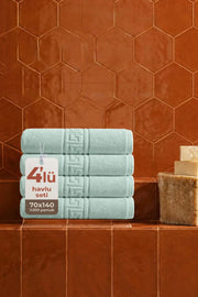 4'lü Greek Mint Yeşili Banyo Havlusu - 70x140 Cm, 490 Gr, %100pamuk, Spa Ve Otel Havlusu