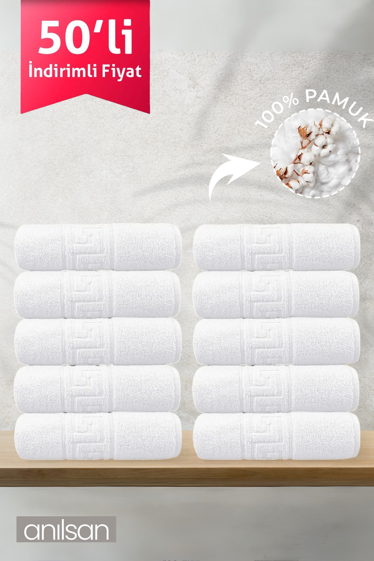 50'li Greek Beyaz Banyo Havlusu - 70x140 Cm, 490 Gr, %100pamuk, Spa Ve Otel Havlusu (50 Adet)