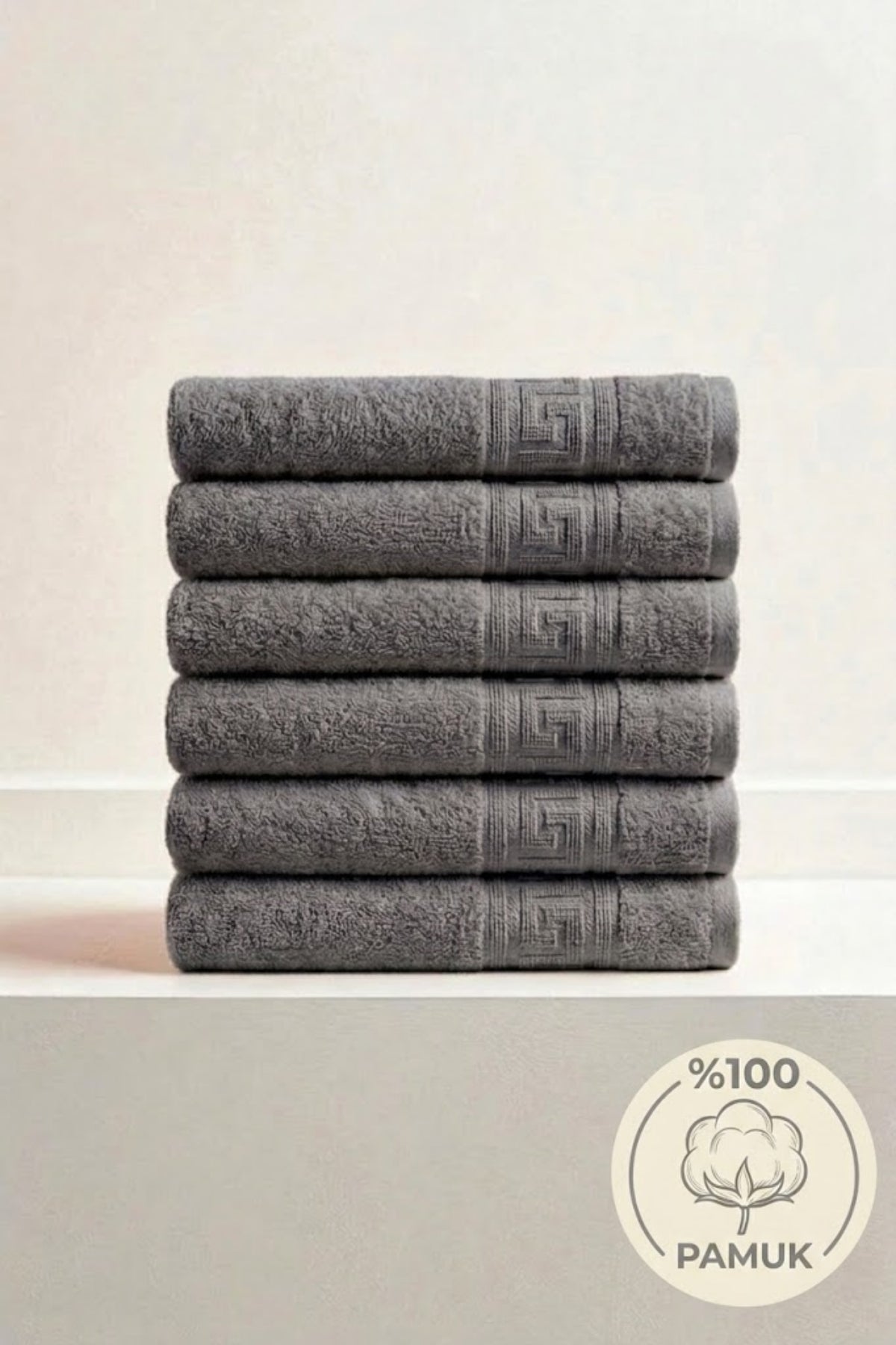 6'lı Antrasit Greek Mini El, Yüz Havlusu 75Gr. - 30x50 Cm, %100 Pamuk, Spa Ve Otel Havlusu