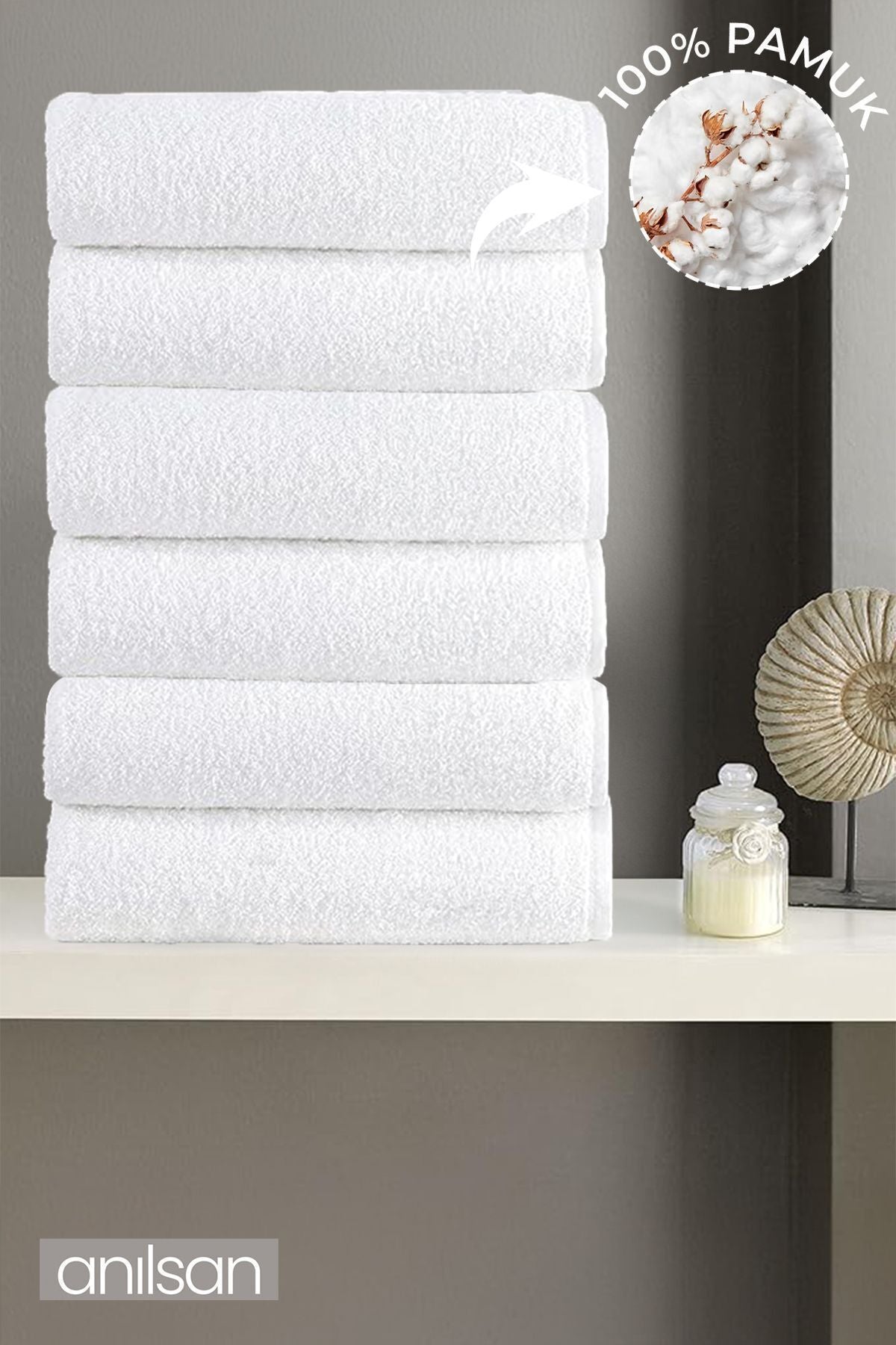 6'lı Beyaz Banyo Havlusu - 70x140 Cm, 490 Gr, %100pamuk, Spa Ve Otel Havlusu