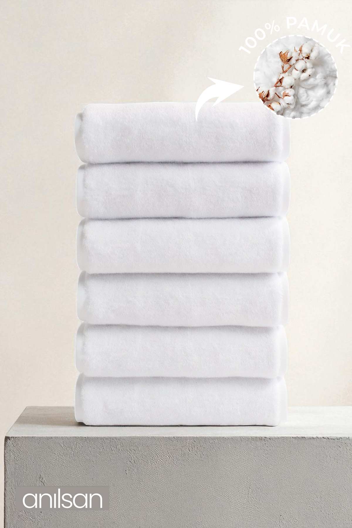 6'lı Düz Beyaz El Havlusu - 50x90 Cm, 225 Gr, %100 Pamuk, Spa Ve Otel Havlusu