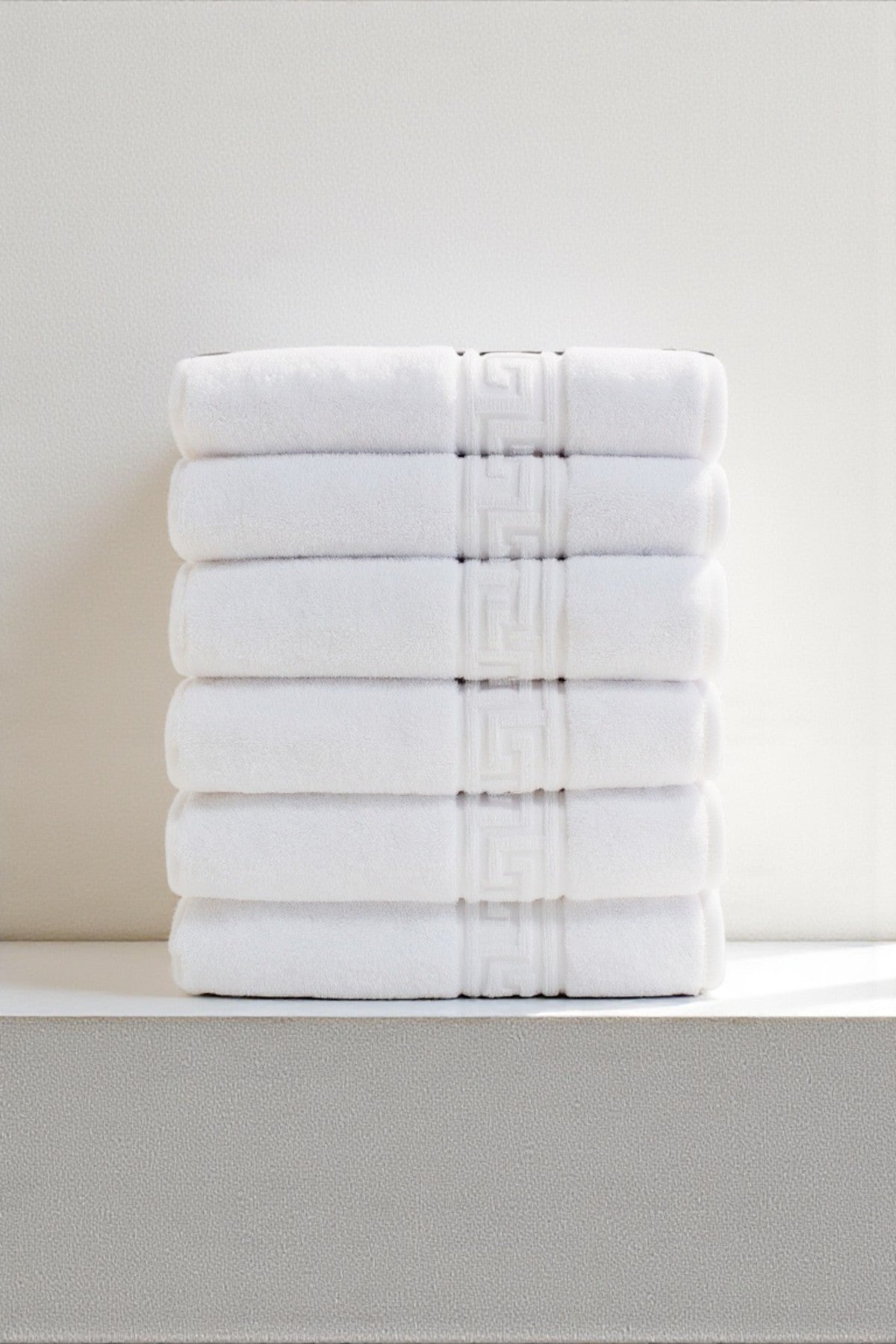 6'lı Beyaz Greek Mini El, Yüz Havlusu 75Gr. - 30x50 Cm, %100 Pamuk, Spa Ve Otel Havlusu