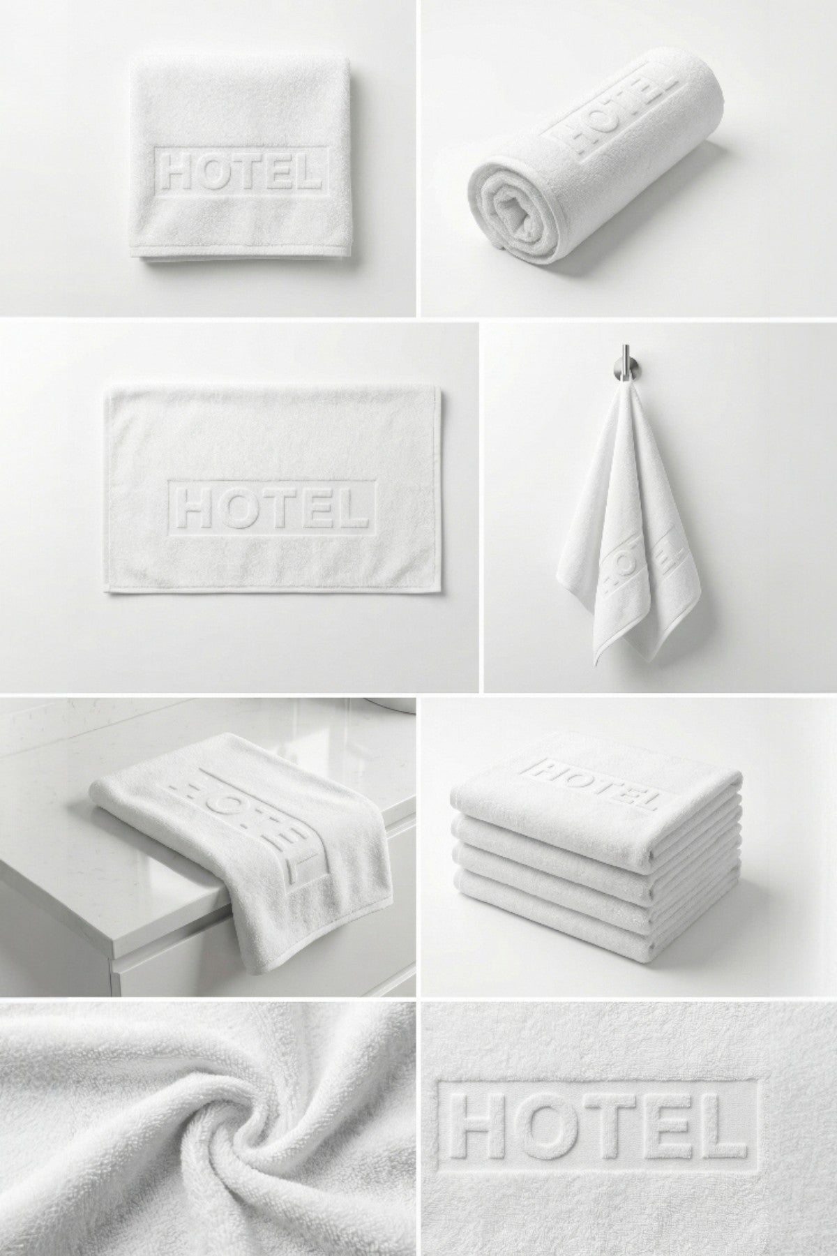 6'lı Beyaz Hotel Logo El Havlusu - 50x90 Cm, 225 Gr, %100 Pamuk, Spa Ve Otel Havlusu