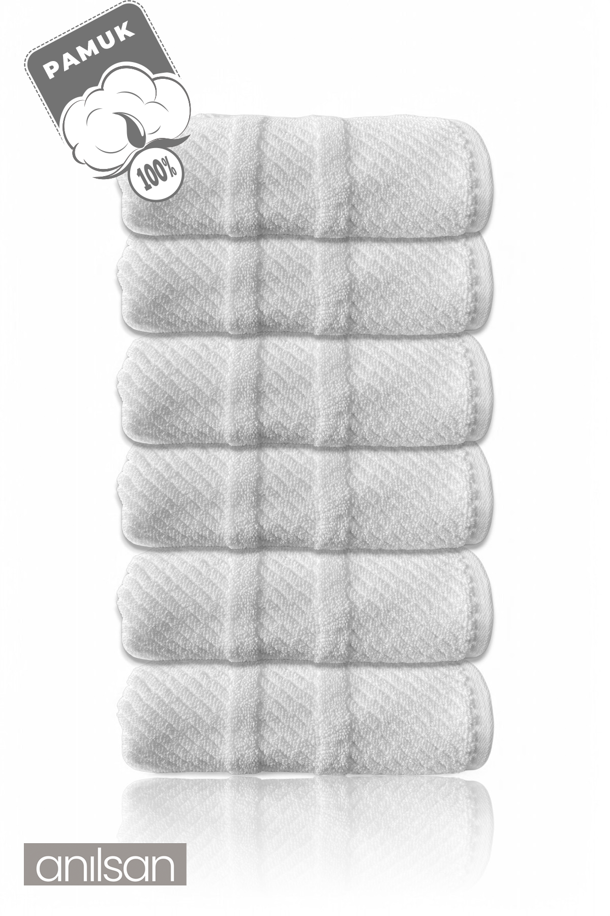 6'lı Beyaz Jakarlı El Havlusu - 50x90 Cm, 230 Gr, %100 Pamuk, Spa Ve Otel Havlusu