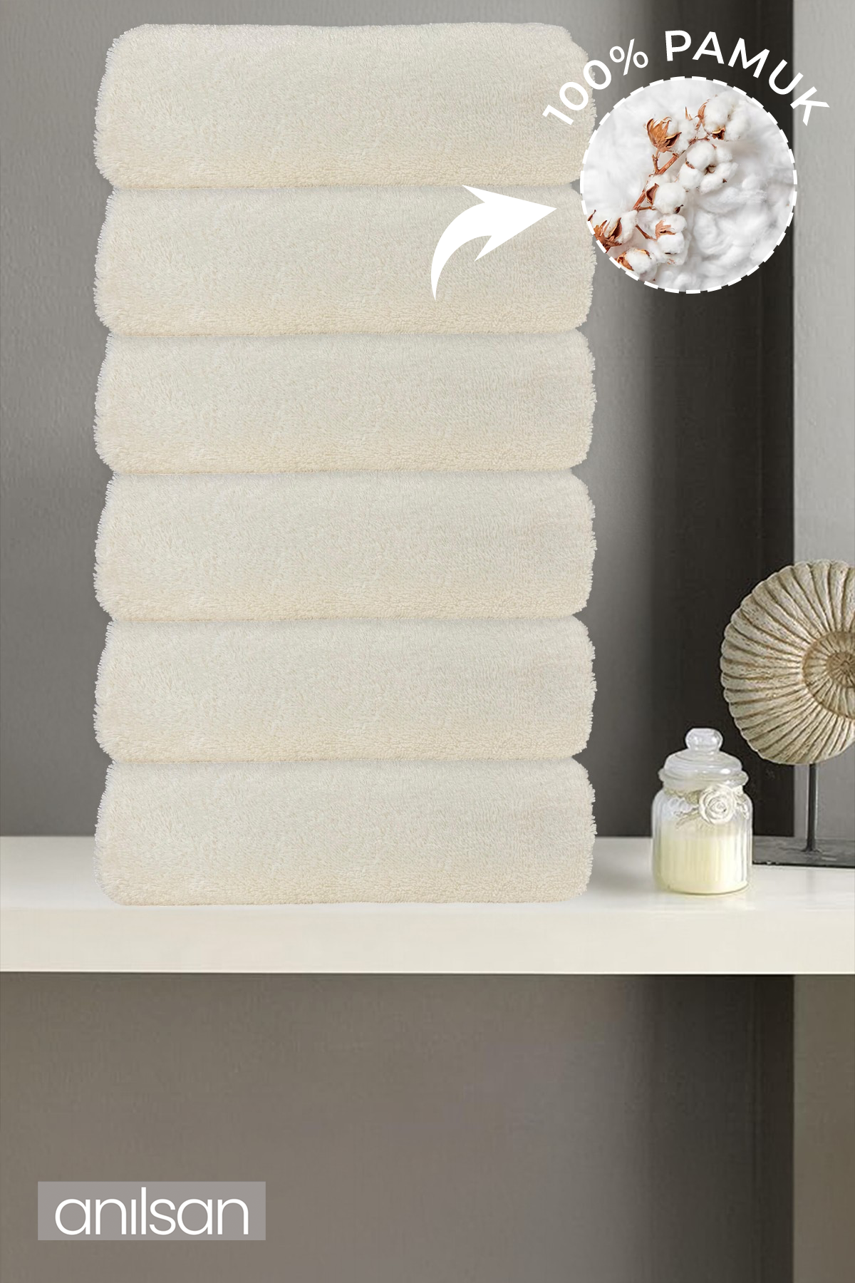 6'lı Düz Ekru El Havlusu - 50x90 Cm, 225 Gr, %100 Pamuk, Spa Ve Otel Havlusu