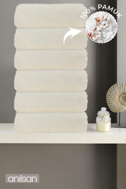 6'lı Düz Ekru El Havlusu - 50x90 Cm, 225 Gr, %100 Pamuk, Spa Ve Otel Havlusu
