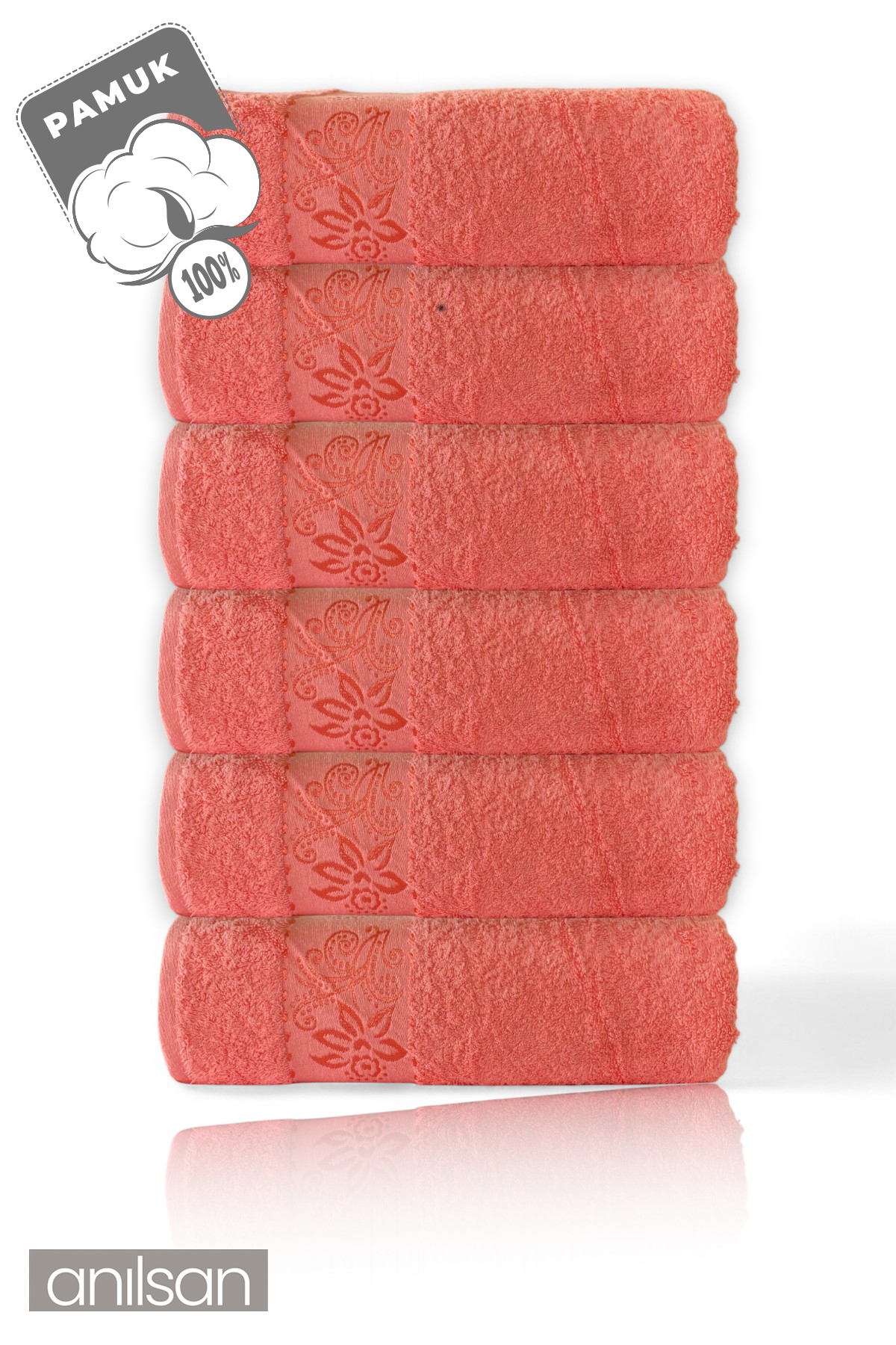 6'lı Flora Pembe Banyo Havlusu - 70x140cm, 490gr, %100pamuk, Spa Ve Otel Havlusu