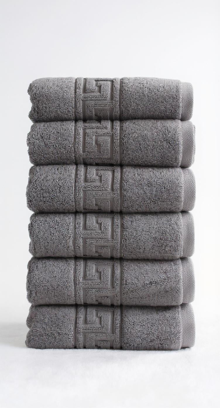 6'lı Greek Antrasit El Havlusu - 50x90 Cm, 225 Gr, %100 Pamuk, Spa Ve Otel Havlusu