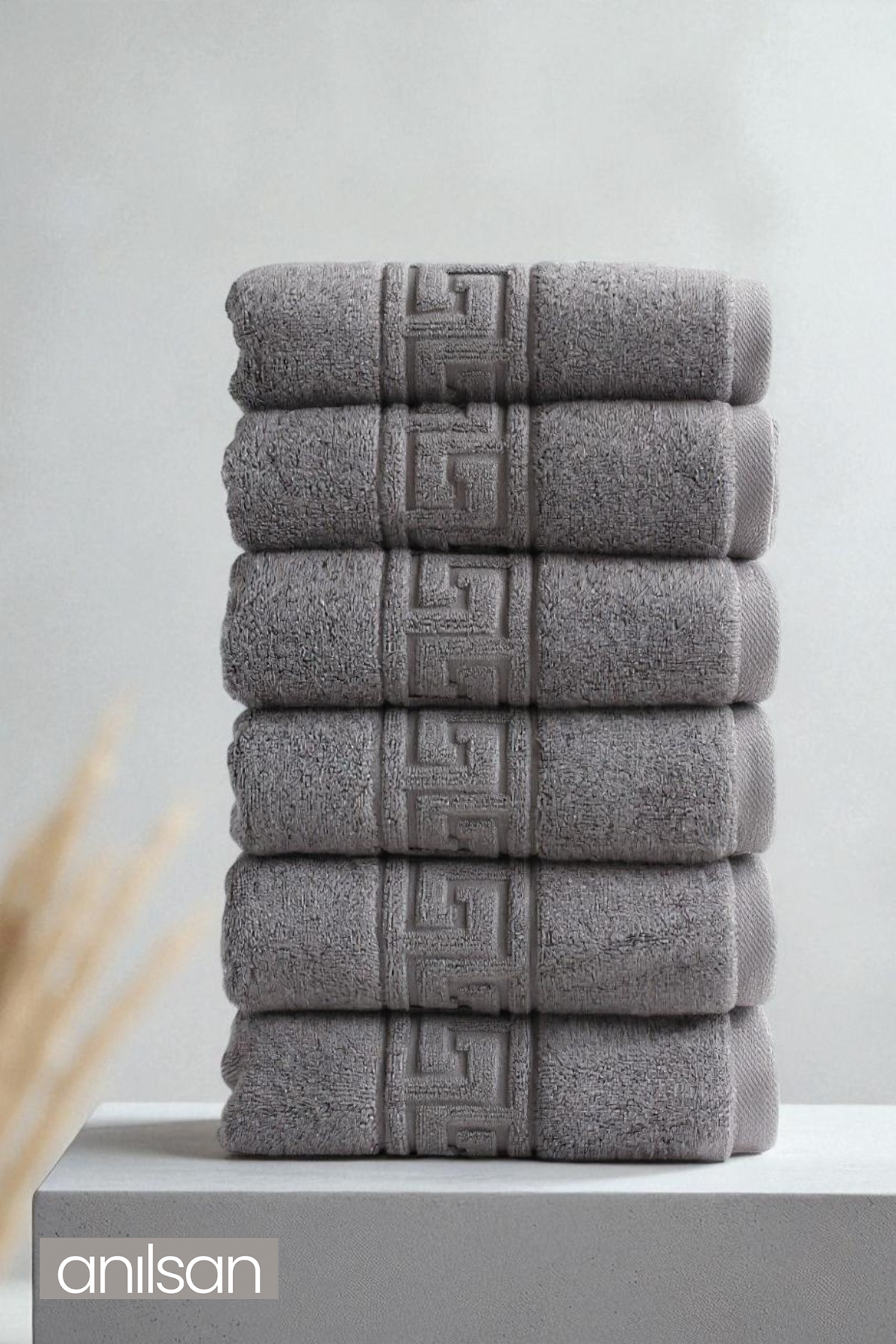 6'lı Greek Antrasit El Havlusu - 50x90 Cm, 225 Gr, %100 Pamuk, Spa Ve Otel Havlusu