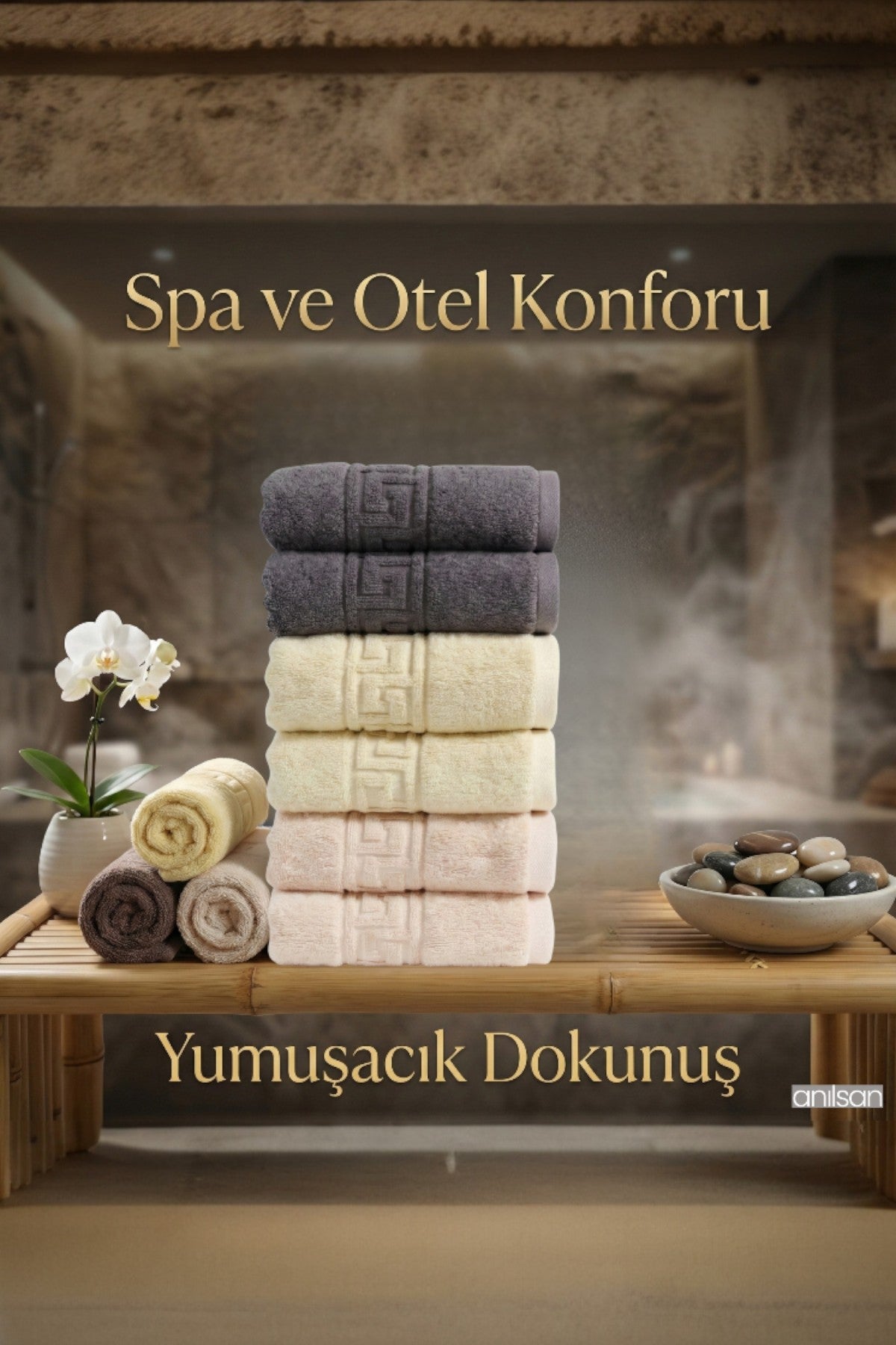Antrasit Greek El Havlusu - 50x90 Cm, 225 Gr, %100 Pamuk, Spa Ve Otel Havlusu