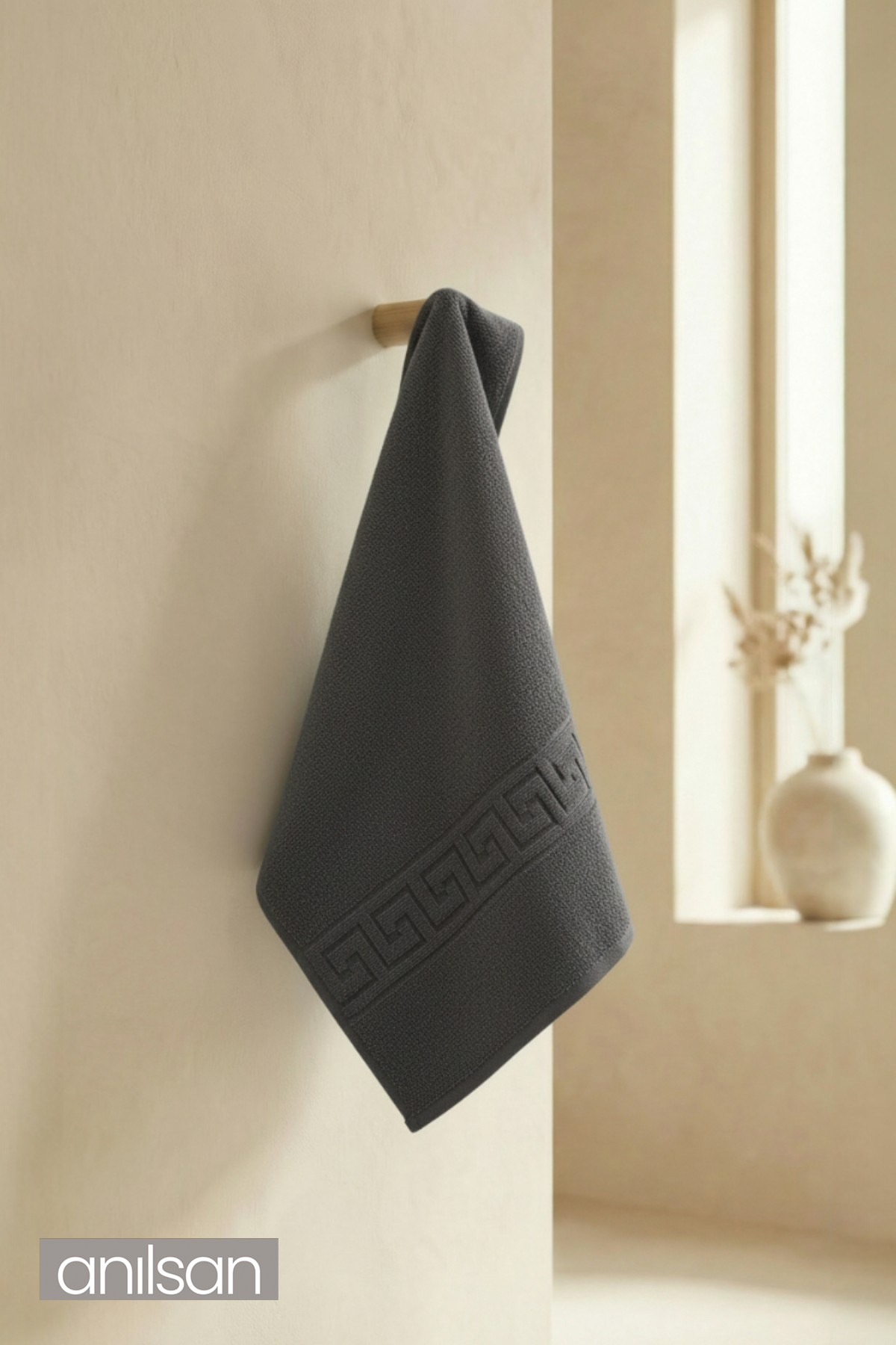 Antrasit Greek El Havlusu - 50x90 Cm, 225 Gr, %100 Pamuk, Spa Ve Otel Havlusu
