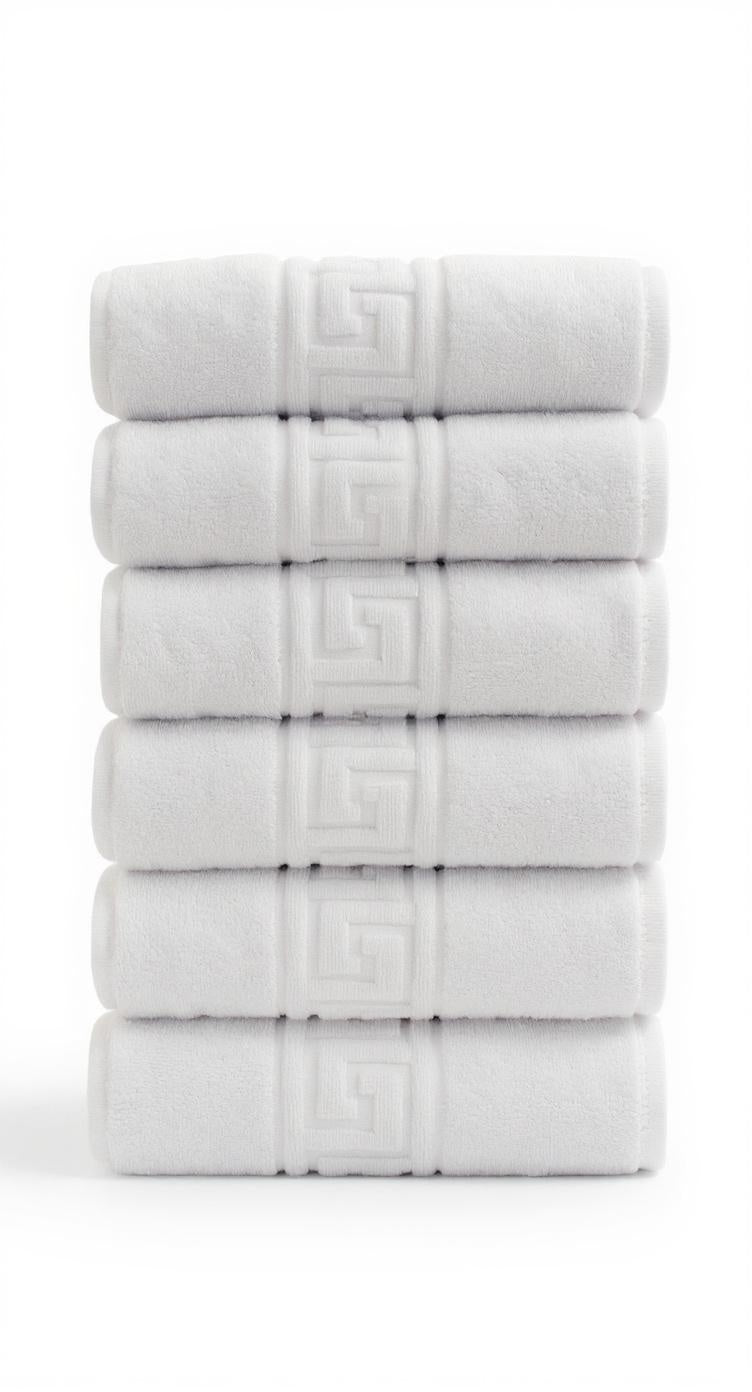 6'lı Beyaz Greek El Havlusu - 50x90 Cm, 225 Gr, %100 Pamuk, Spa Ve Otel Havlusu