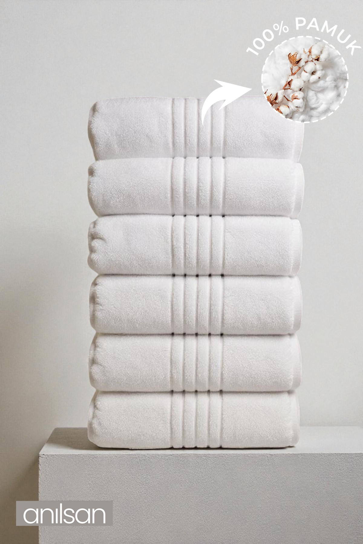 6'lı Strip El Havlusu - 50x90 Cm, 245 Gr, %100 Pamuk, Spa Ve Otel Havlusu