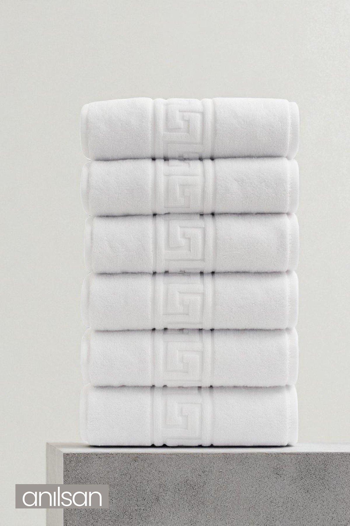 6'lı Beyaz Greek El Havlusu - 50x90 Cm, 225 Gr, %100 Pamuk, Spa Ve Otel Havlusu