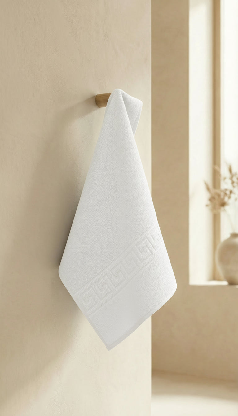 Beyaz Greek El Havlusu - 50x90 Cm, 225 Gr, %100 Pamuk, Spa Ve Otel Havlusu