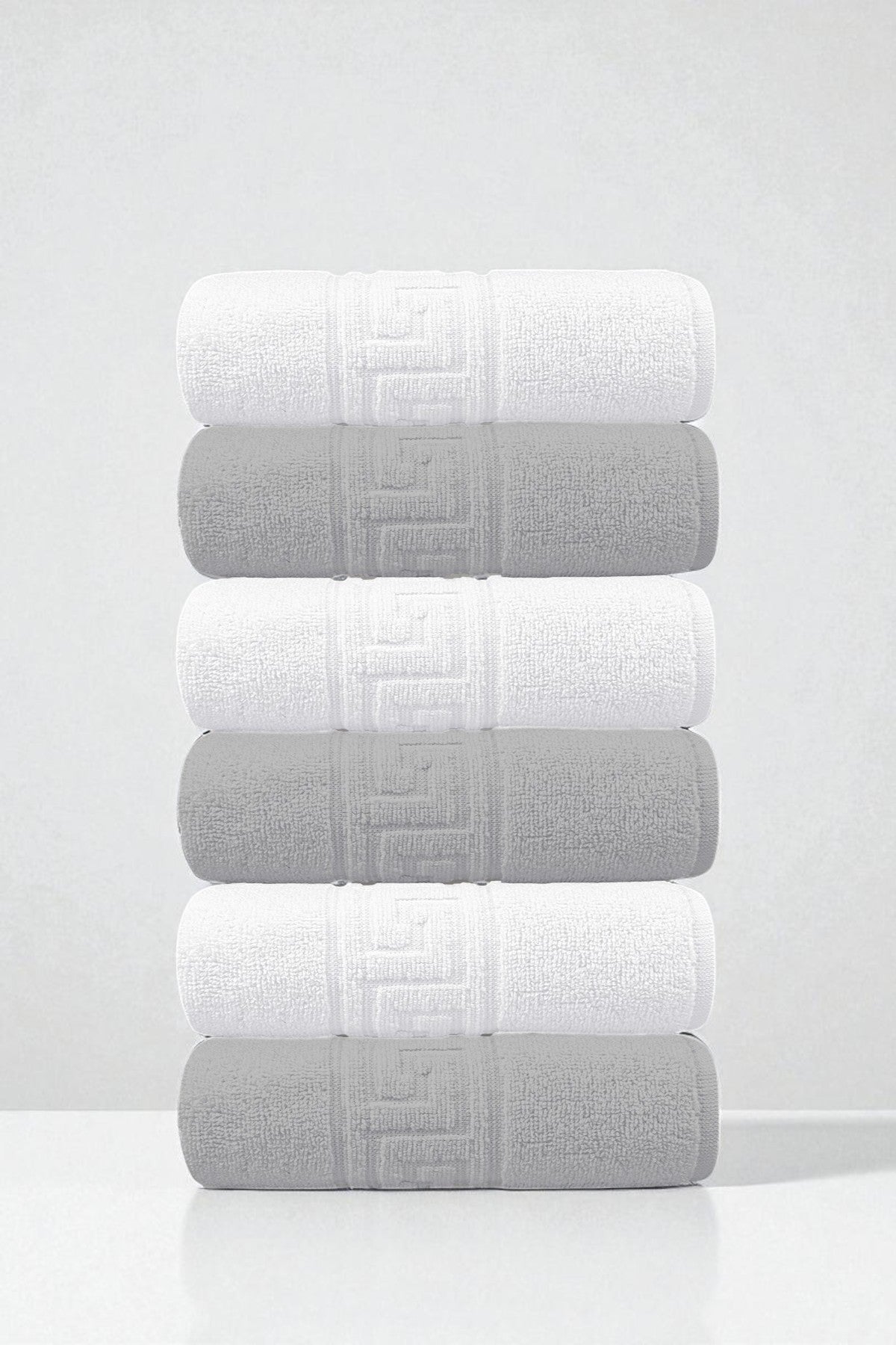 6'lı Greek Gri-Beyaz Banyo Havlusu - 70x140 Cm, 490 Gr, %100pamuk, Spa Ve Otel Havlusu