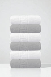 6'lı Greek Gri-Beyaz Banyo Havlusu - 70x140 Cm, 490 Gr, %100pamuk, Spa Ve Otel Havlusu